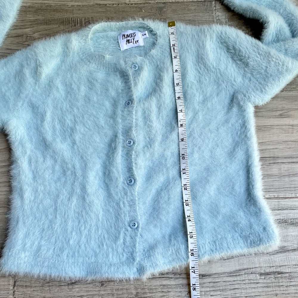 Princess Polly Fuzzy Sweater Cardigan Button Down Stretchy Light Blue SZ S/M - Picture 7 of 9